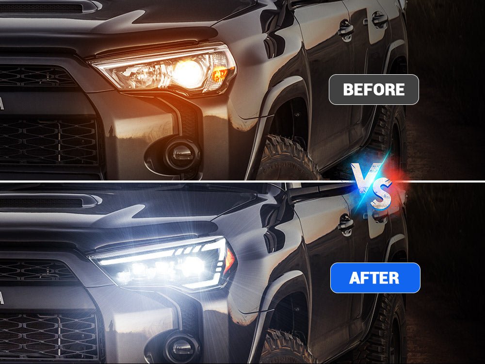 Aggressive Demon Eyes LED headlights upgrade for Toyota 4Runner 2014-2024, bold off-road and street style.