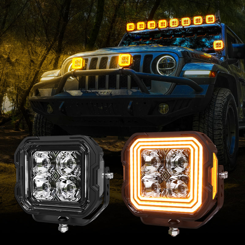 5-Inch LED Off-Road Lights White + Amber Dual-Mode for Jeep Wrangler JK/JL/JT
