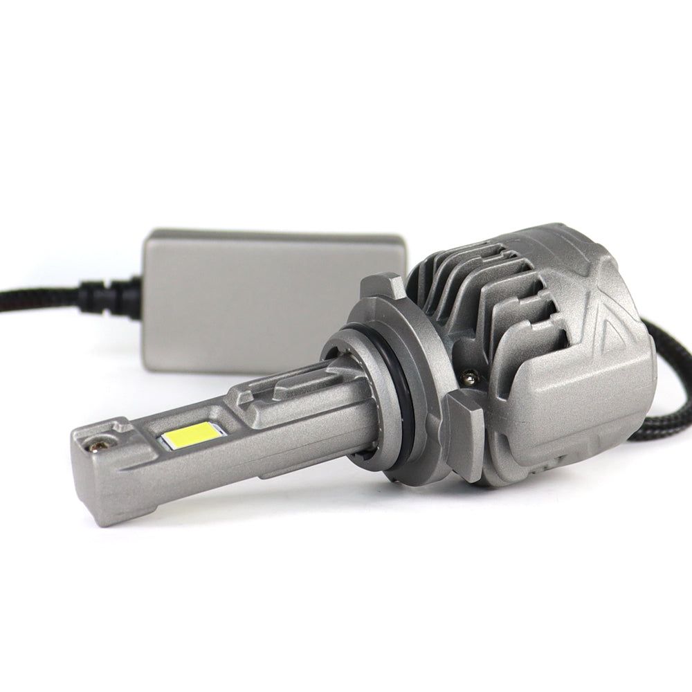 SP Pro Series 130W 9012 13000LM 6000K LED Headlight Bulb with cooling fan and compact design for enhanced night driving visibility.