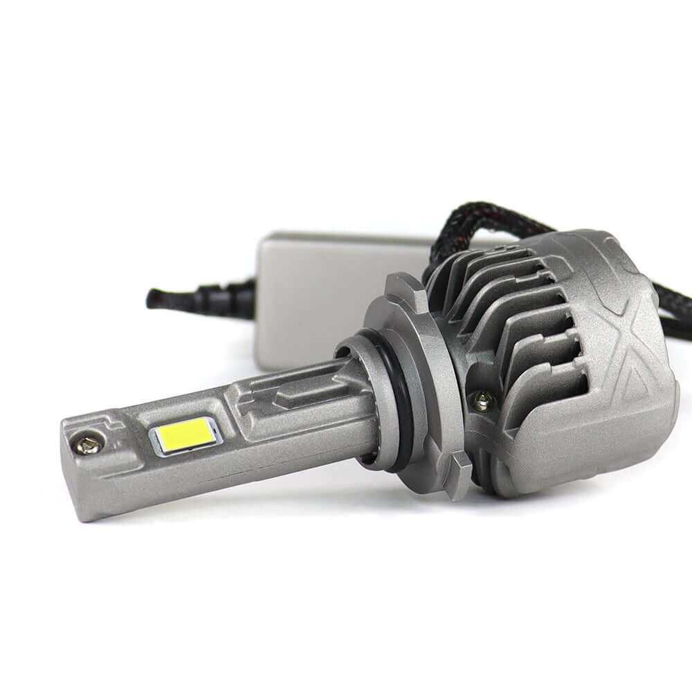SP Pro Series 130W 9005 13000LM 6000K LED Headlight Bulb with advanced cooling fins and compact design for high-performance vehicle lighting.