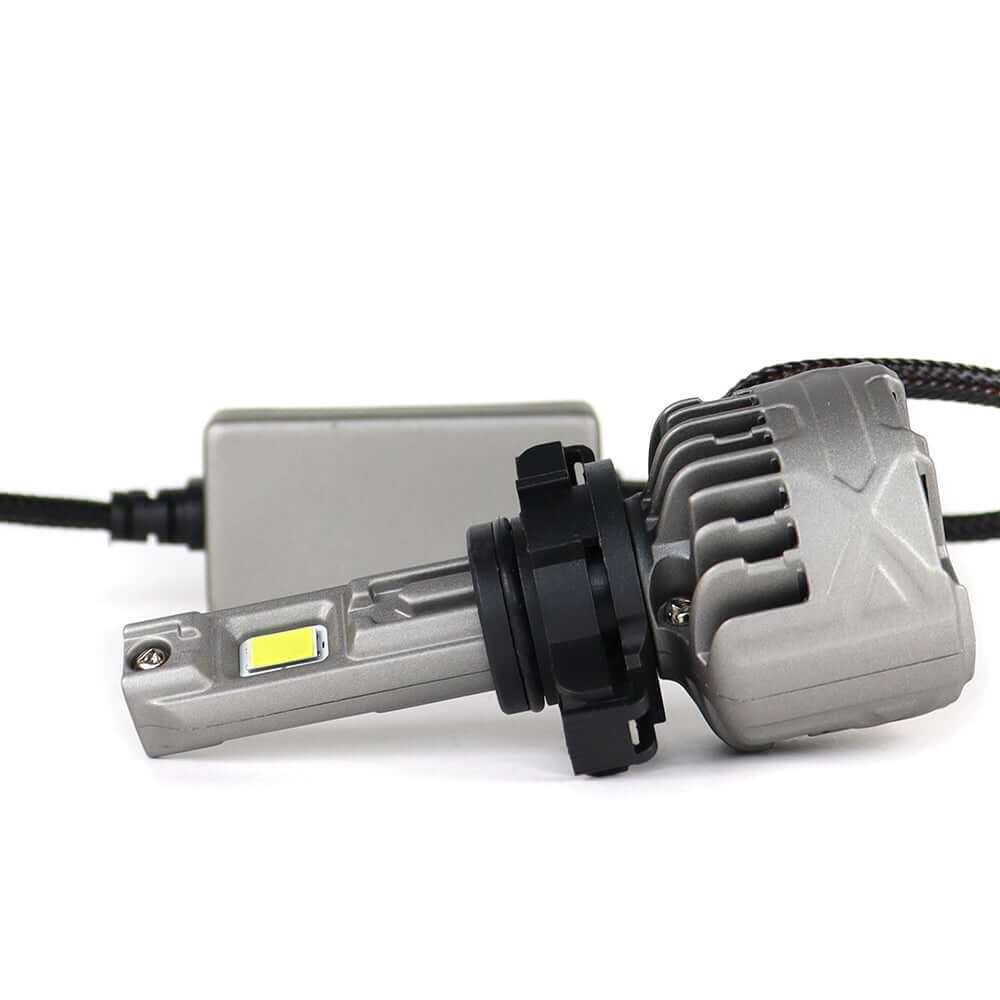 SP Pro Series 130W 5202 13000LM 6000K LED Headlight Bulb with aluminum heat sink and compact design for high-performance vehicle lighting.