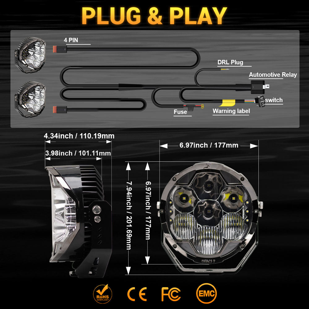 HELM 7″ Off-Road LED Pod Lights with 217° Ultra-Wide Beam & 2030ft Reach