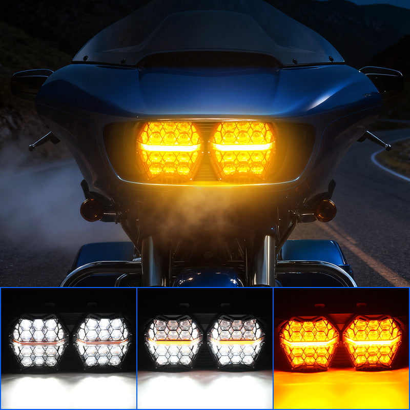 Harley Road Glide 2015-2023 Dual Headlights with Amber DRL
