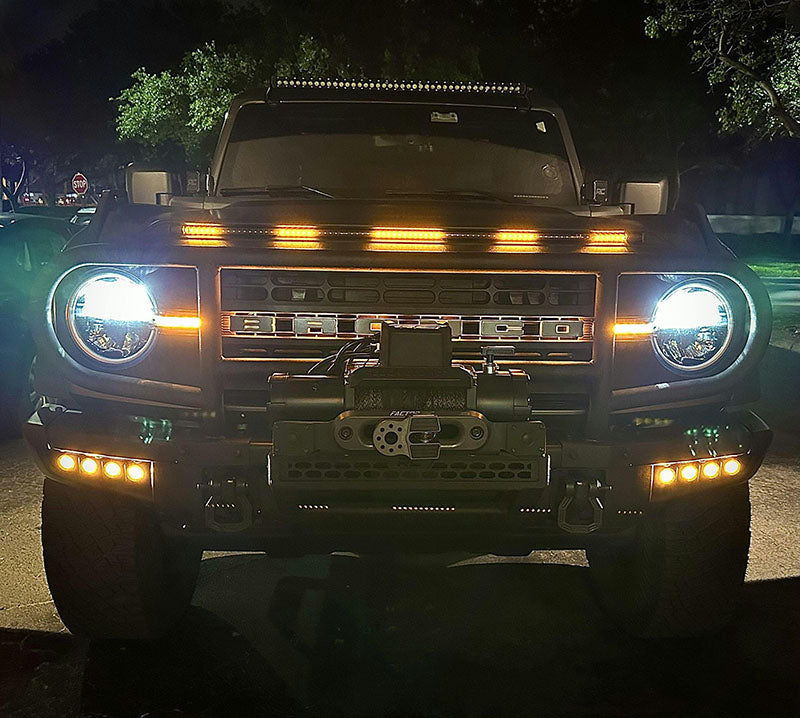 Bronco front hood protector with lights