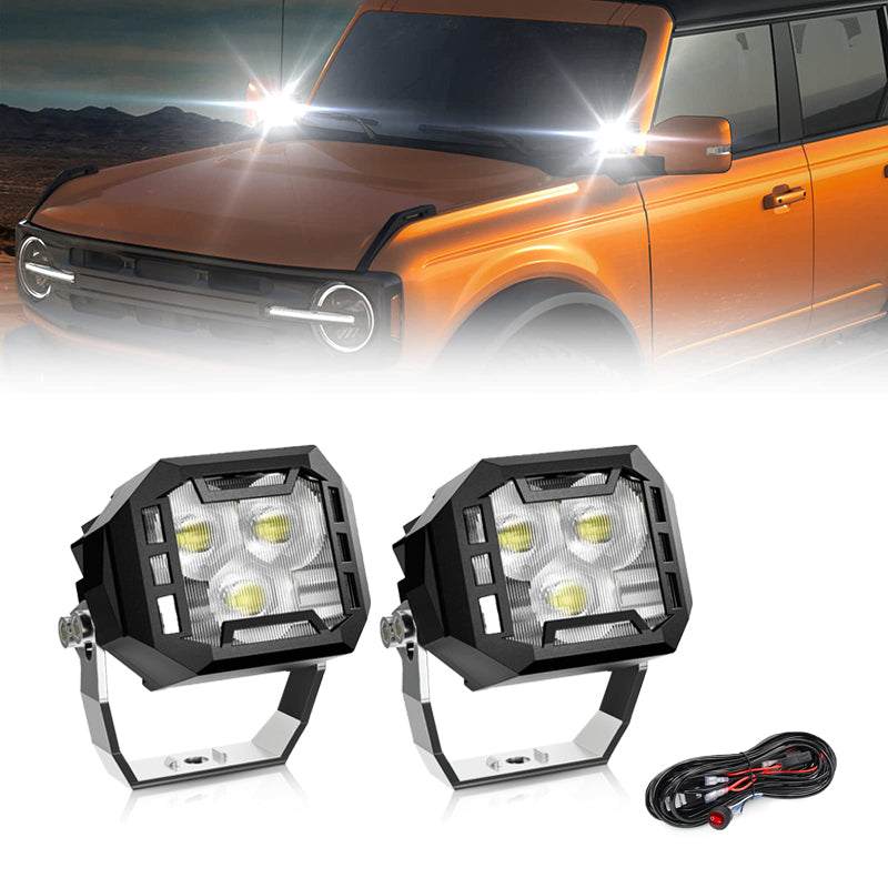 3 Inch 30W Off Road Pod Lights with A-Pillar Mounting Brackets for Ford Bronco