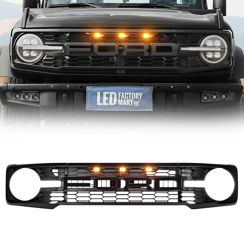 Bronco grill with LED lights