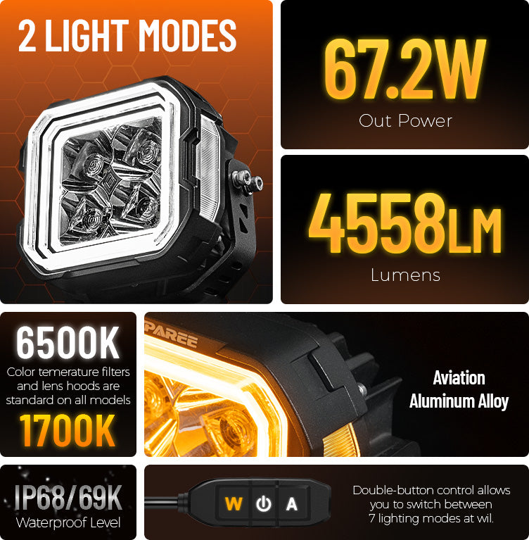 5-Inch White + Amber Dual-Mode A-Pillar Ditch LED Off Road Lights for Jeep Wrangler JK