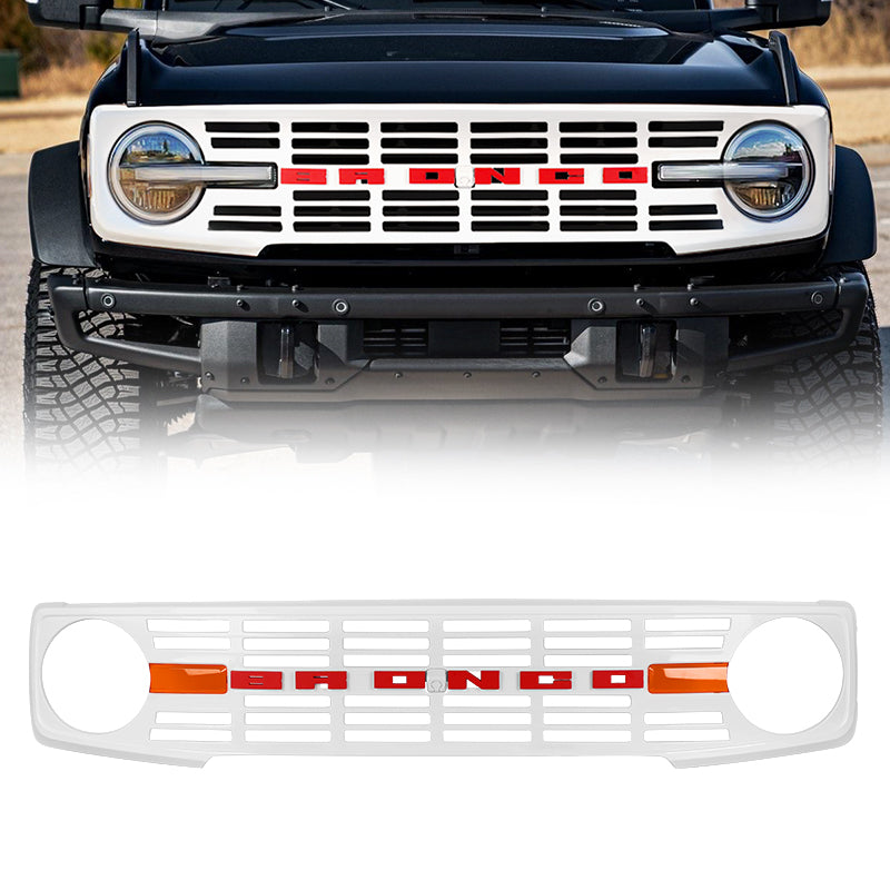 Gloss White Vintage Style Front Grille for 2021-Later Ford Bronco