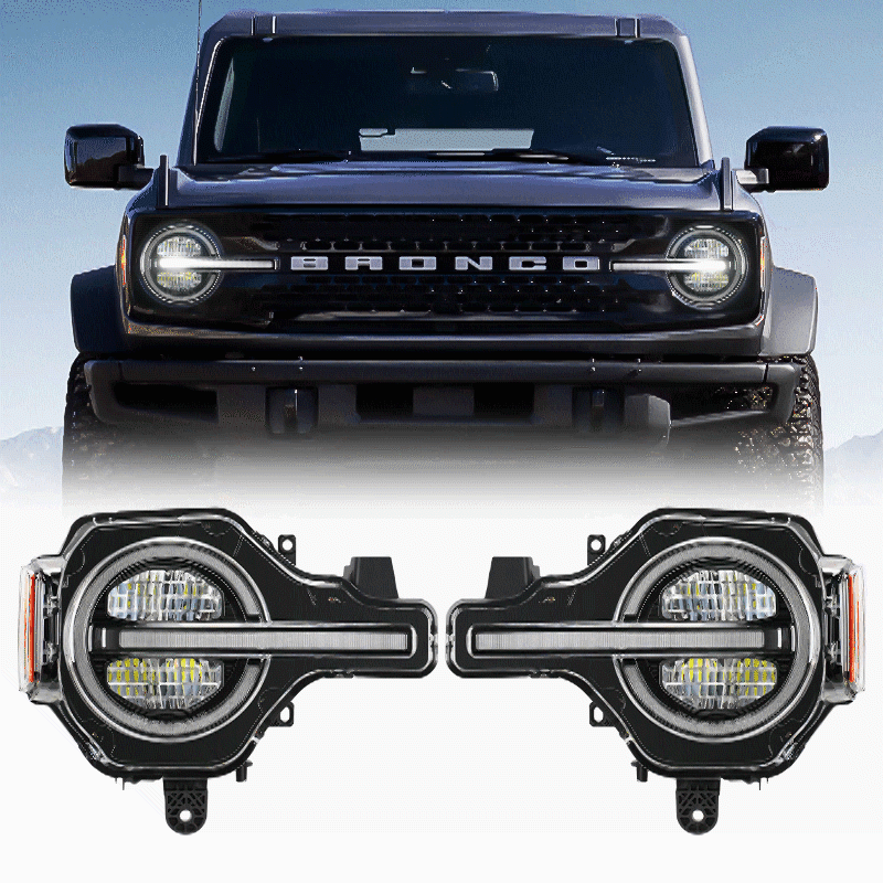 LED Headlights Assembly with White DRL and Sequential Turn Signals for 2021-Later 2/4 Ford Bronco