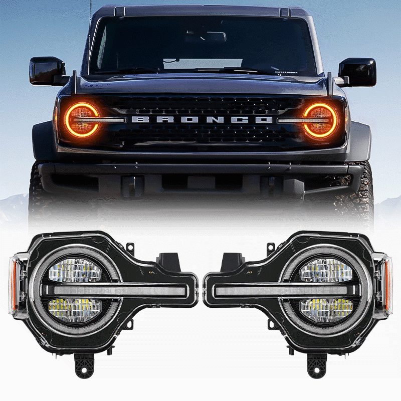 LED Headlights Assembly with White DRL and Sequential Turn Signals for 2021-Later 2/4 Ford Bronco