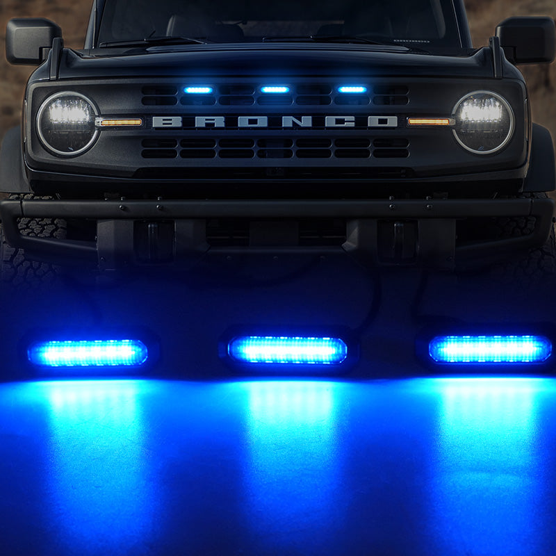 Blue color Bronco grille emble lights