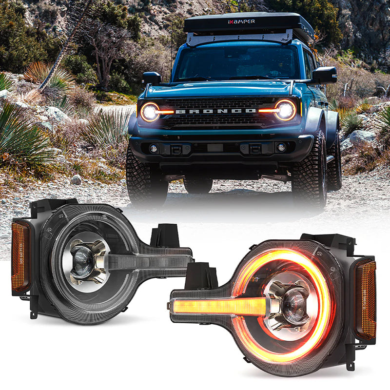 LED Projector Headlights with DRL and Sequential Turn Signals for 2021+ Ford Bronco