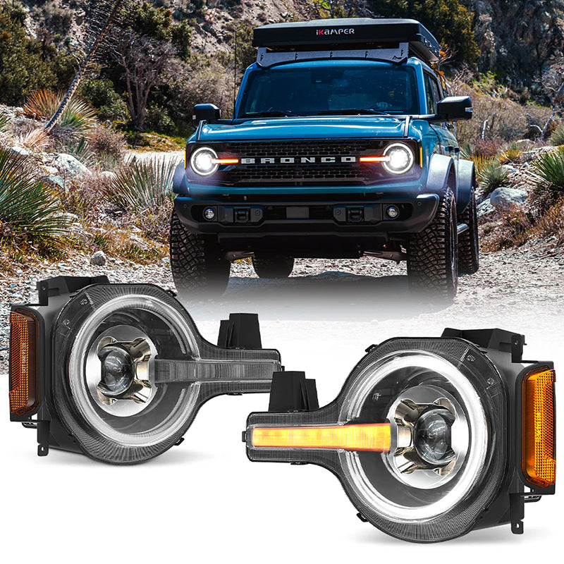 LED Projector Headlights with DRL and Sequential Turn Signals for 2021+ Ford Bronco