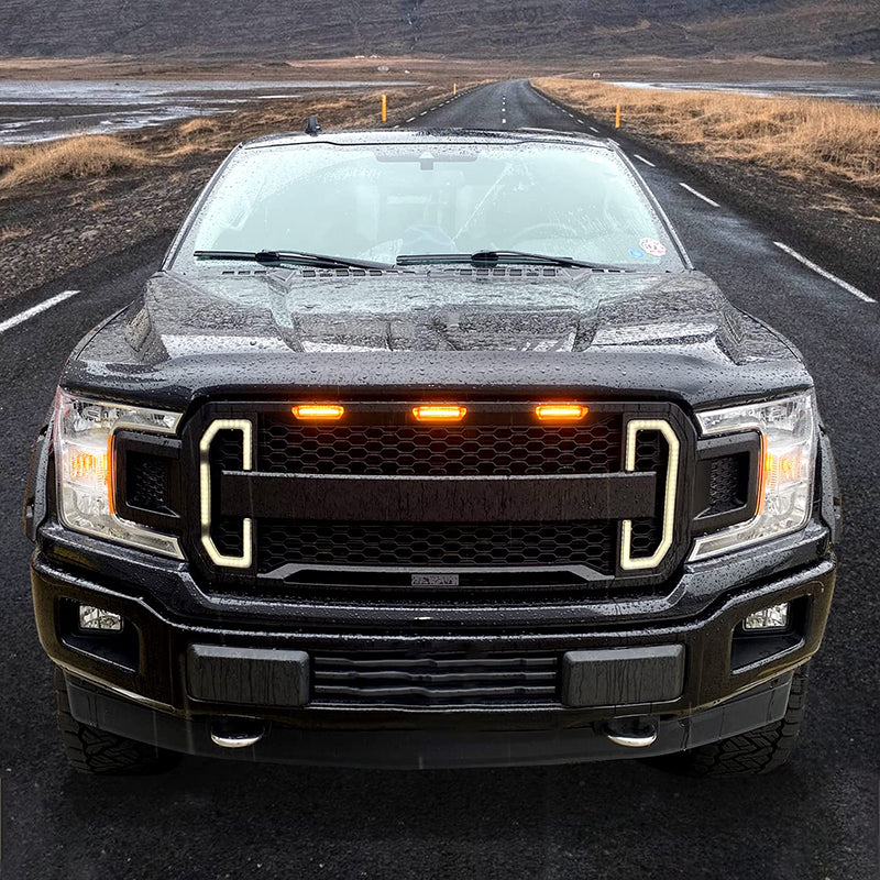 Front Grill with LED DRL & Turn Signal Lights & Raptor Lights Combo for Ford F150 2018-2020