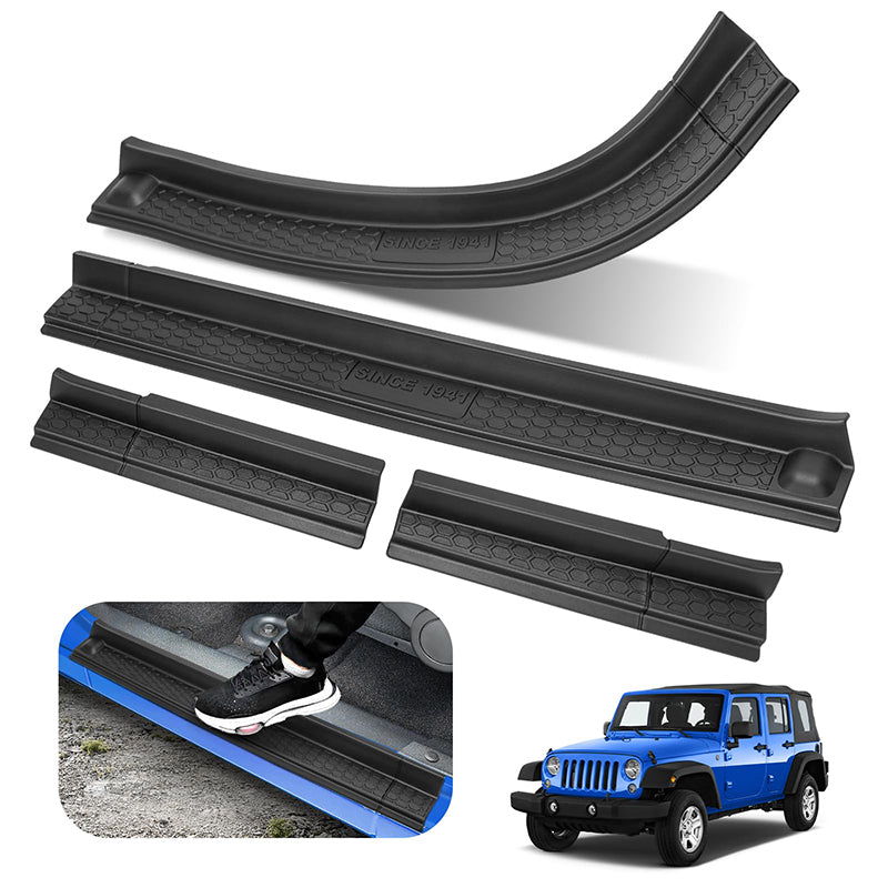 Black Rubber Door Sill Guards Kit for 2007-2018 Jeep Wrangler JK