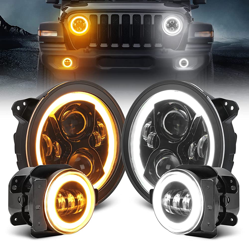 Jeep Halo Headlights & Fog Lights with DRL for 2018-Later Jeep Wrangler