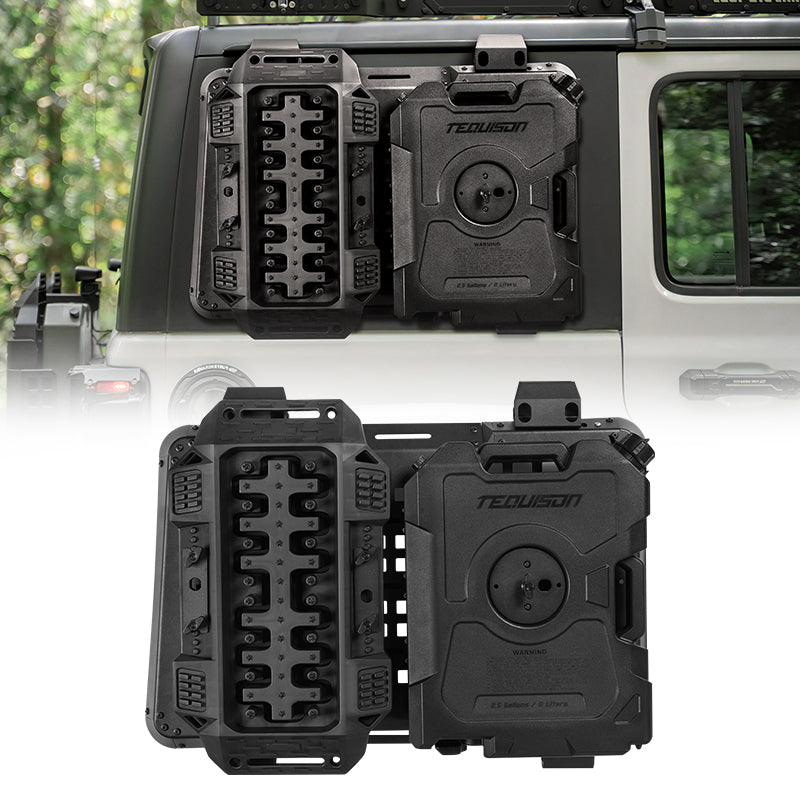 Rear Window Molle Panel with Fuel Tanks & Traction Boards for Jeep Wrangler JL 4 Door — Organized Off-Road Gear Storage