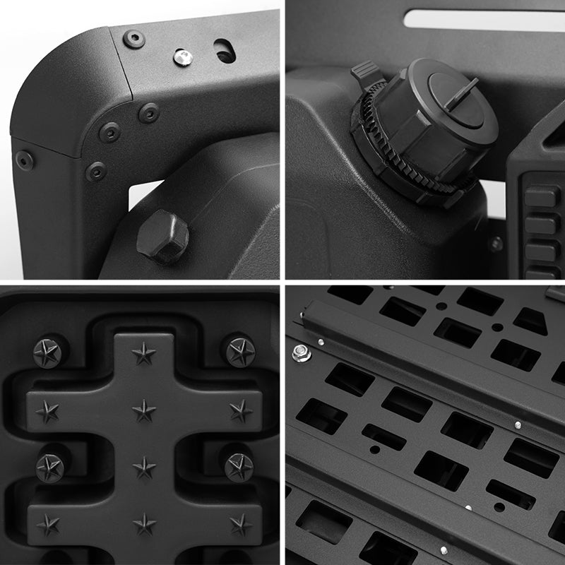 Rear Window Molle Panel with Fuel Tanks & Traction Boards for Jeep Wrangler JL 4 Door — Organized Off-Road Gear Storage
