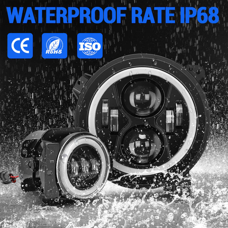 Jeep Halo Headlights & Fog Lights with DRL for 2018-Later Jeep Wrangler