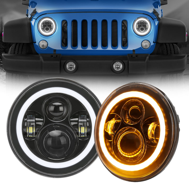 Jeep led halo headlights install in blue Jeep JK