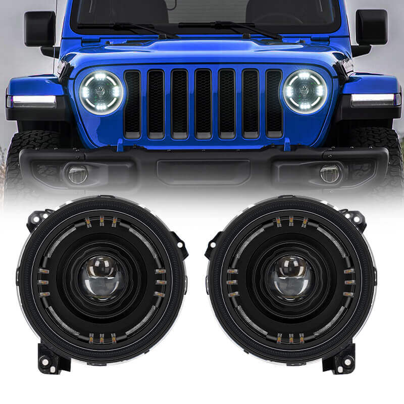 Jeep Wrangler led halo headlights install in JL JT