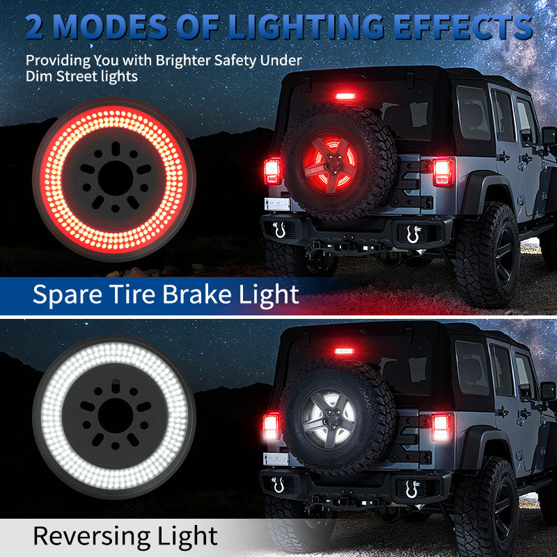Full view of Jeep Wrangler JK spare tire LED light with brake and reverse function