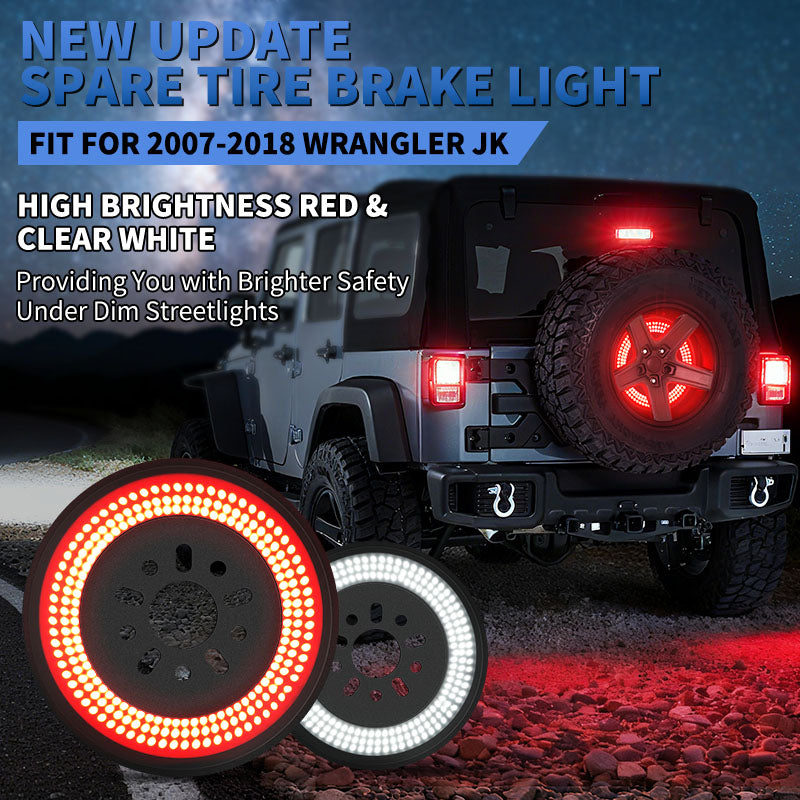 Full view of Jeep Wrangler JK spare tire LED light with brake and reverse function