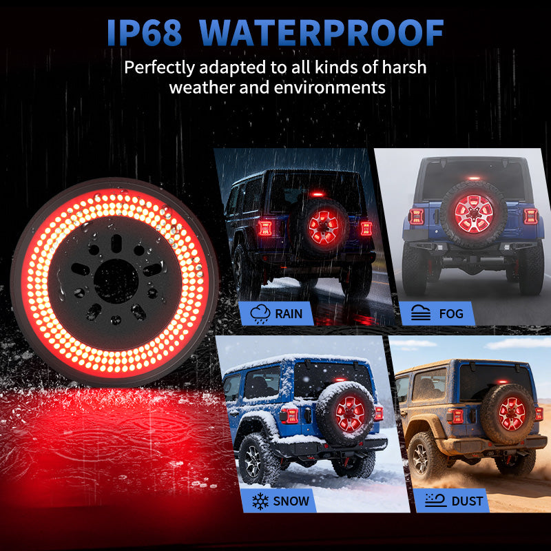 Full view of Jeep Wrangler JL spare tire LED light with brake and reverse function