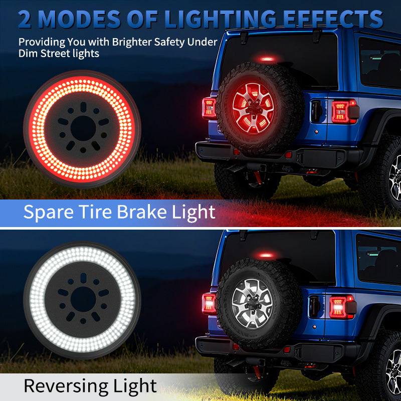 Full view of Jeep Wrangler JL spare tire LED light with brake and reverse function