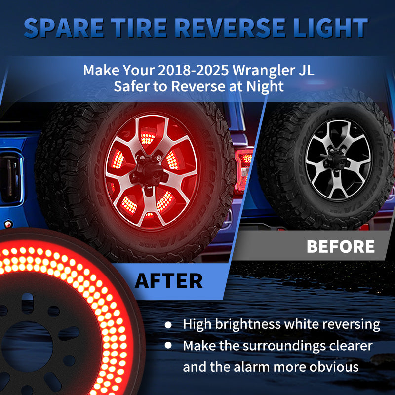 Full view of Jeep Wrangler JL spare tire LED light with brake and reverse function