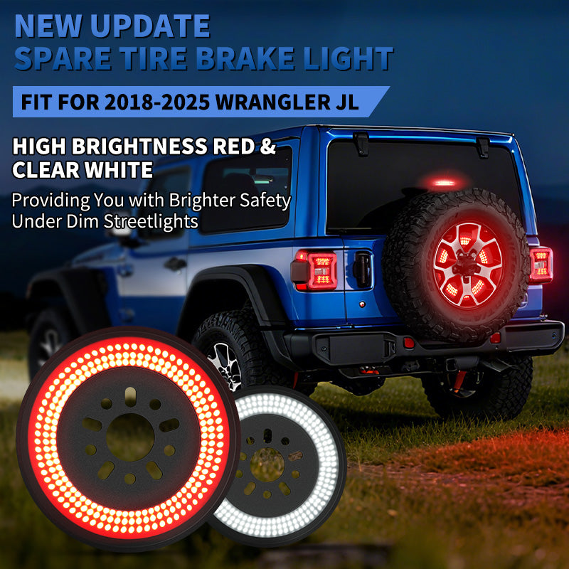 Full view of Jeep Wrangler JL spare tire LED light with brake and reverse function