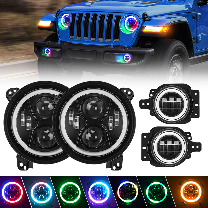 Jeep Wrangler 9 Inch RGB Headlights & Fog Lights