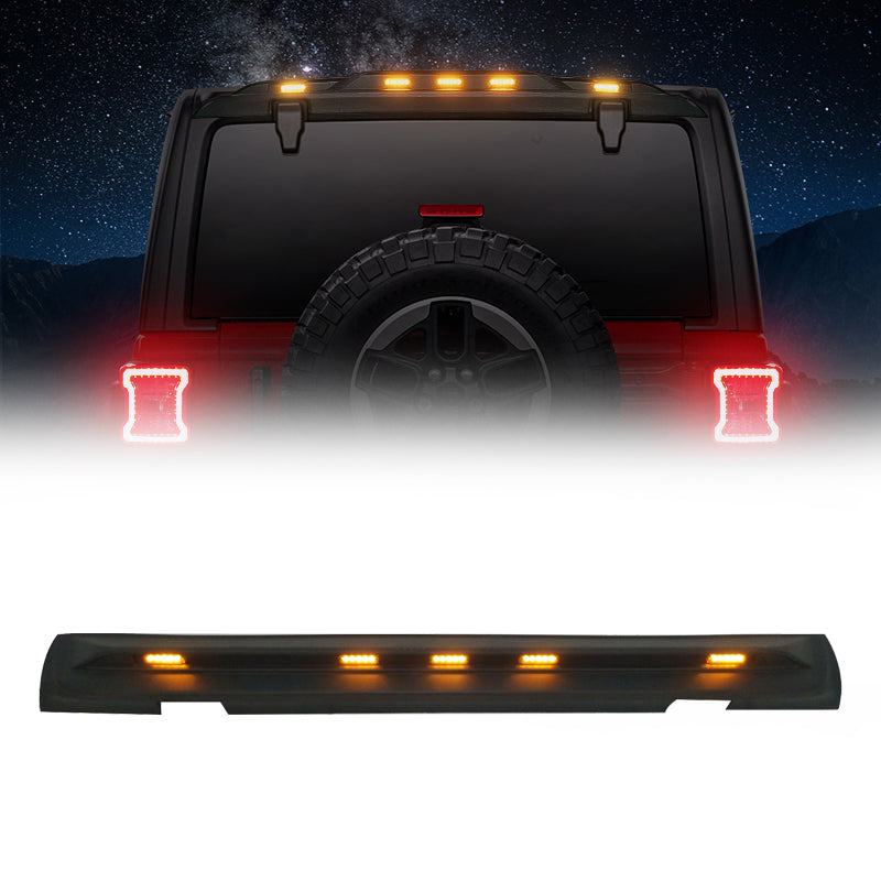 Rear Roof Spoiler with Amber LED Lights for 2018-2024 Jeep Wrangler JL Hardtop