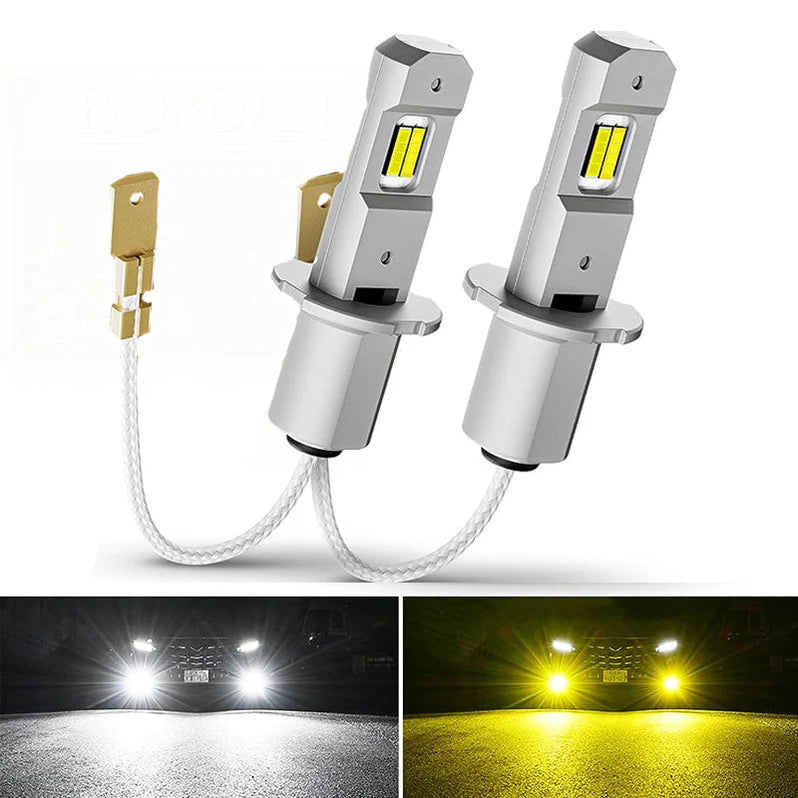 H3 Dual Color LED Fog Light Bulbs with white and yellow beam options, ideal for upgrading 1999-2002 Toyota 4Runner fog lights.