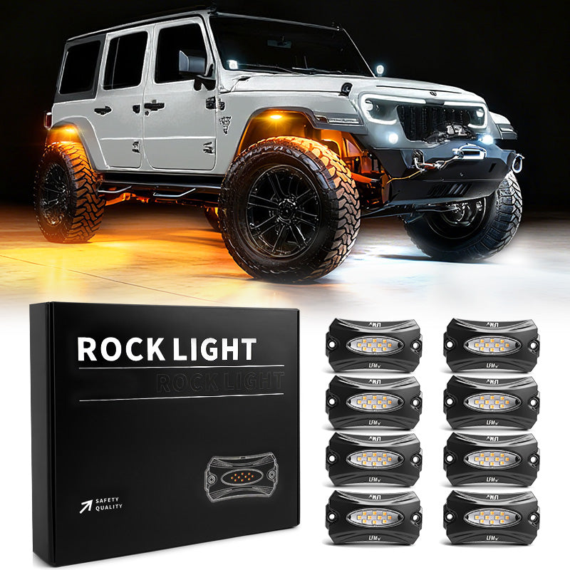 High-Bright Waterproof LED Rock Lights Kit White & Amber Switchback