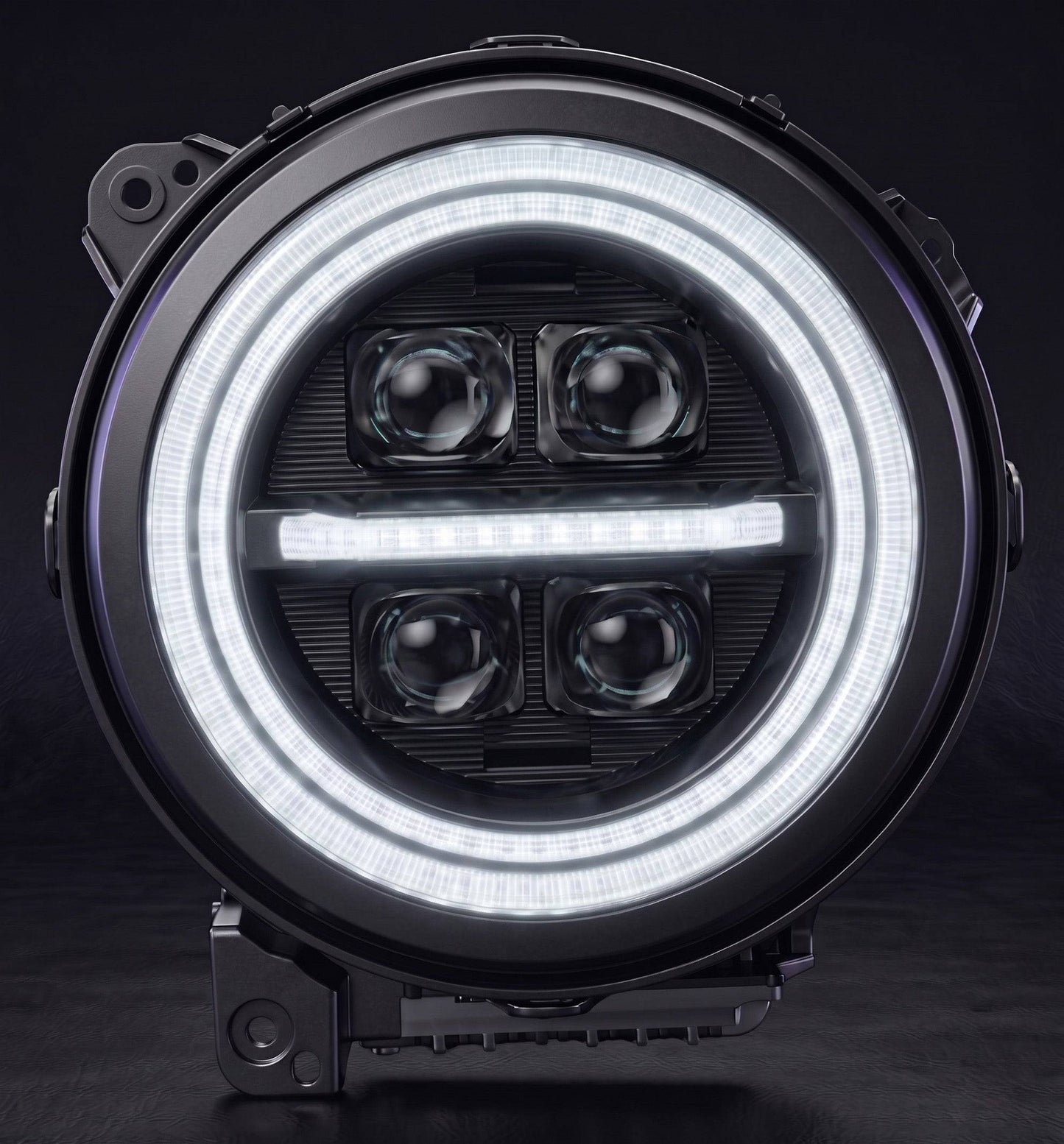 jeep-wrangler-custom-led-headlights-with-glowing-rgb-halo-ring-and-four-visible-projector-lenses-in-a-dark-garage