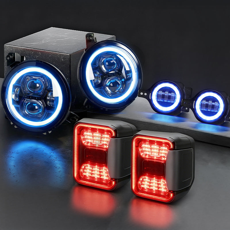 JT Aurora Bundle - 9" LED RGB Halo Headlights, RGB Fogs, Tail Lights For Jeep Gladiator JT