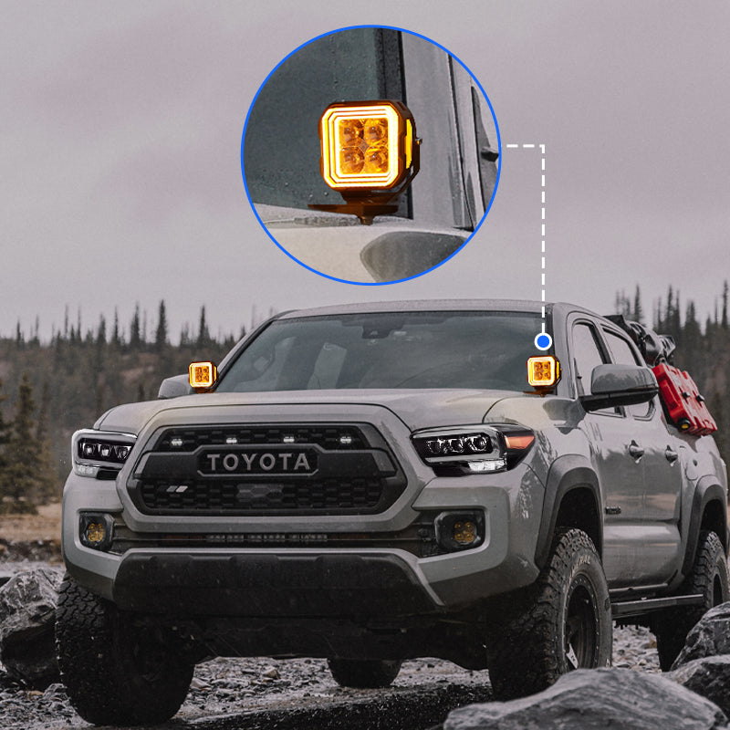 toyota tacoma fog light led pod replacement LED Fog Light Pod Replacements Brackets Kit For 2012-2015 Toyota Tacoma 3X2 18W AMBER PODS