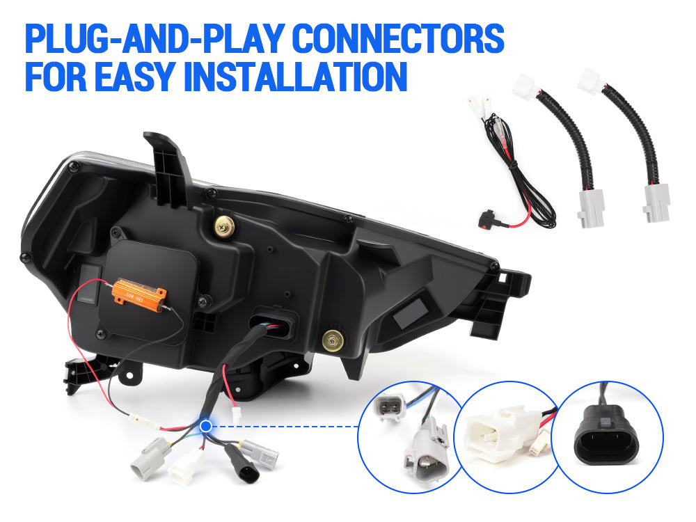 Custom LED projector headlights perfectly fit 2014-2024 Toyota 4Runner with easy plug and play installation.