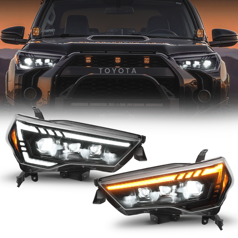 4Runner LED projector headlights with dynamic start-up animation and amber sequential turn signals.
