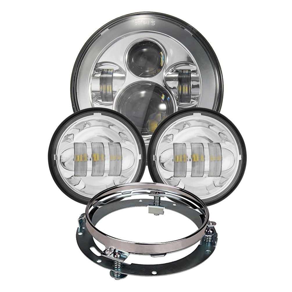 7" LED Headlight + 4.5" Fog Passing Lights with Bracket Ring - LED Factory Mart