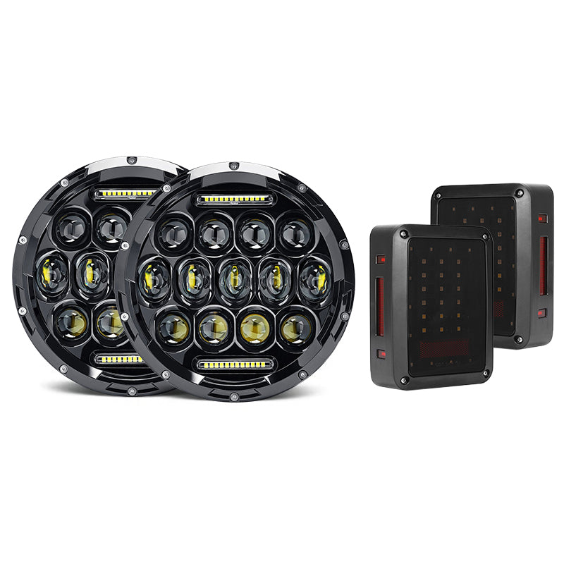 7 Round LED Headlight DRL with Smoked LED Reverse Brake Taillights