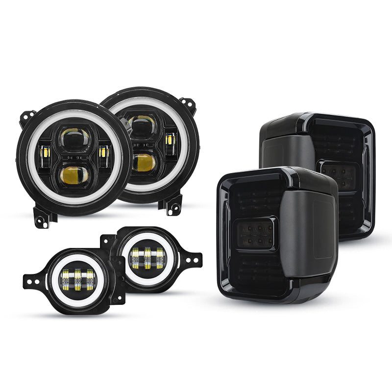 JT Mega Bundle - 9" LED RGB Halo Headlights, RGB Fogs, Tail Lights For Jeep Gladiator JT