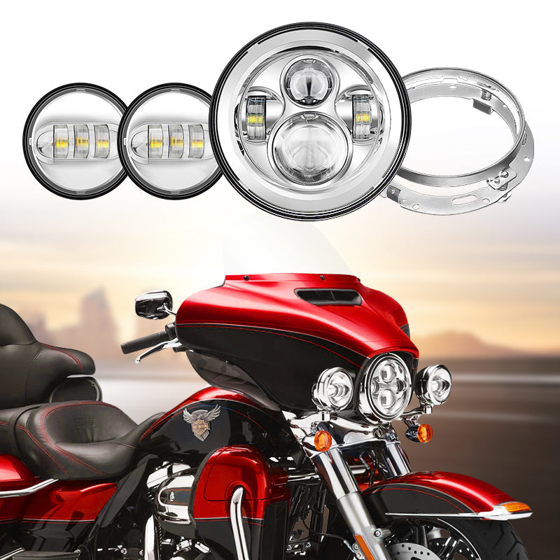 7" LED Headlight + 4.5" Fog Passing Lights with Bracket Ring - LED Factory Mart