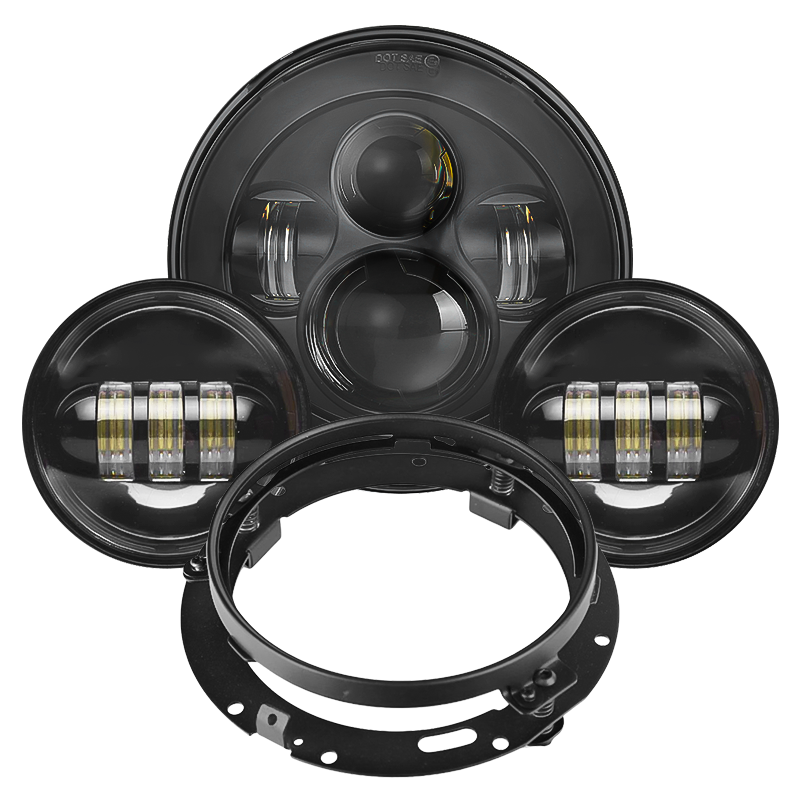 7" LED Headlight + 4.5" Fog Passing Lights with Bracket Ring - LED Factory Mart