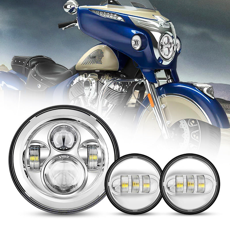 Indian Motorcycle 7" LED Projector Headlight + 4.5" Cree Fog Lights