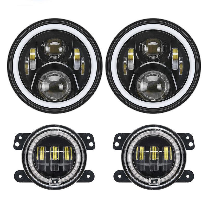 LED RGB Color Changing Halo Headlight with Amber Turn Signal + Fog Light Kit Combo For 2007-2018 Jeep Wrangler JK - LED Factory Mart