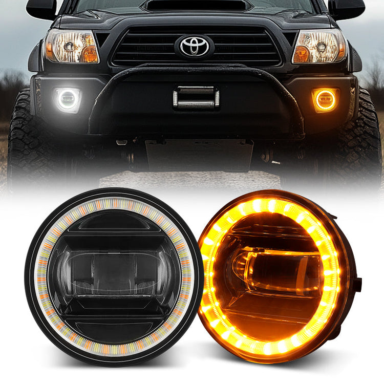 LED Fog Light Assembly with Halo Ring DRL/Turn Signals for 2005-2011 Toyota Tacoma