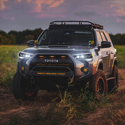 Toyota 4runner off-road vehicle with LED headlights and roof rack