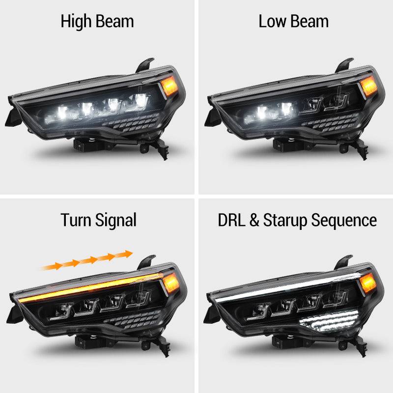 Full Quad LED projector headlights for 2014-2024 Toyota 4runner with high beam illumination